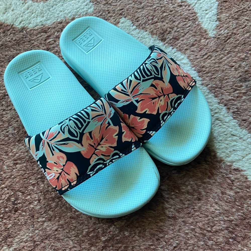 Floral Slide Sandals with Blue Soles